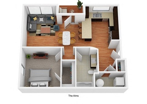 Floor plan for 1 bed, 1 bath, 720 sqft